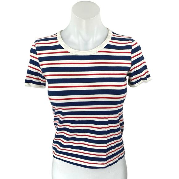 H&M Divided Multicolor Striped Crewneck Short Sleeve Casual Tee T shirt Top Sz S - Picture 1 of 4